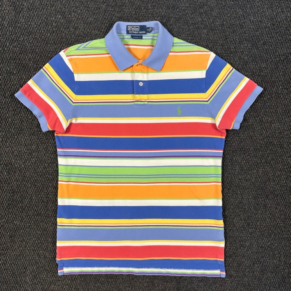 Vintage Polo Ralph Lauren Polo Shirt Men M Multicolor Striped Custom Fit Pony